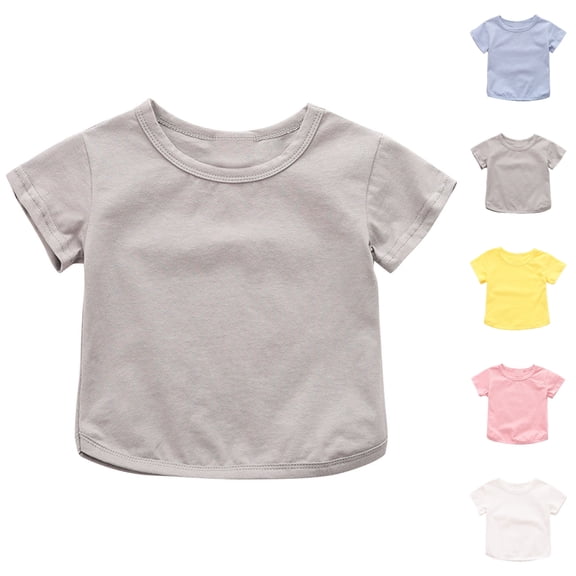 SGFCWSX Girls Short Sleeve Cotton T-Shirt, Kids Soft Tees Crew Neck Daily Summer Casual Tops Gray Size 12-24 Months