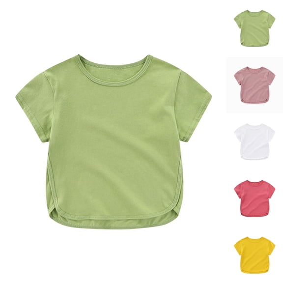 SGFCWSX Girls Short Sleeve Cotton T-Shirt, Kids Tees Crew Neck Soft Daily Summer Casual Tops Green Size 6-7 Years