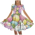 thumbnail image 1 of SGFCWSX Girls Short Sleeve Dress A-Line Crew Neck Easter Bunny Egg Print Casual Summer Dresses for Kids Pink Size 9-10 Years, 1 of 5