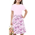 thumbnail image 1 of SGFCWSX Girls Short Sleeve Midi Dress Teens Summer Crewneck Print A-Line Dress for Casual Wear Pink Size 13-14 Years, 1 of 7