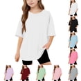 thumbnail image 1 of SGFCWSX Girls Short Sleeve Oversized T-Shirt, Kids Crew Neck Casual Tees Daily Summer Tops White Size 10-11 Years, 1 of 9