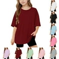 thumbnail image 1 of SGFCWSX Girls Short Sleeve Oversized T-Shirt, Kids Tees Daily Casual Crew Neck Summer Tops Wine Size 8-9 Years, 1 of 9