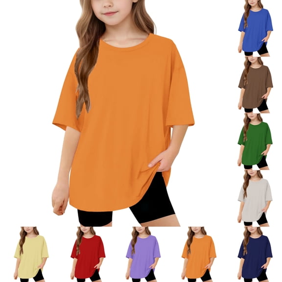 SGFCWSX Girls Short Sleeve Oversized T-Shirt, Teens Casual Daily Crew Neck Tees Summer Tops Orange Size 12-13 Years