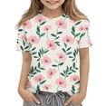 thumbnail image 1 of SGFCWSX Girls Short Sleeve T-Shirt, Casual Print Kids Fashion Top Pink Size 9-10 Years, 1 of 3