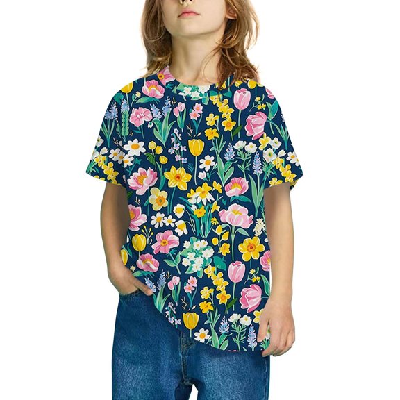 SGFCWSX Girls Short Sleeve T-Shirt Cotton Oversized Printed Soft Top for Kids Casual Tees Multicolor Size 4-5 Years