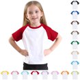 thumbnail image 1 of SGFCWSX Girls Short Sleeve T-Shirt Daily Wear for School, Kids Cotton Quick-Dry Raglan Sleeve Breathable Tops Tees Red Size 11-12 Years, 1 of 10