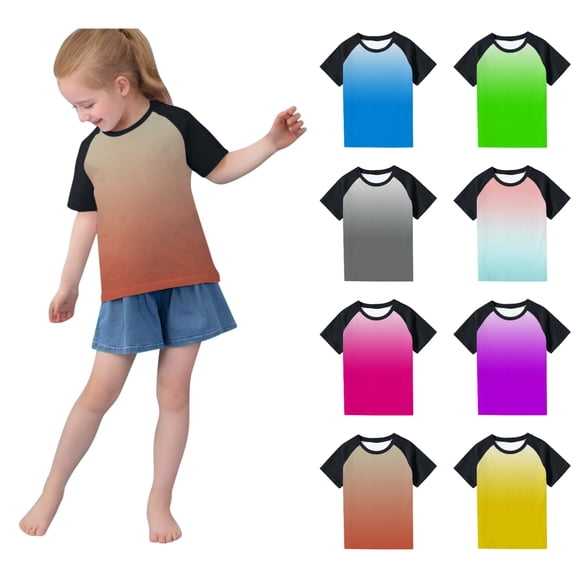SGFCWSX Girls Short Sleeve T-Shirt Daily Wear for School, Kids Gradient Casual Breathable Tees Raglan Sleeve Tops Red Size 11-12 Years