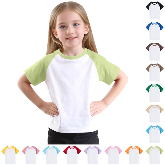 SGFCWSX Girls Short Sleeve T-Shirt Daily Wear for School, Kids Raglan Sleeve Quick-Dry Breathable Tops Cotton Tees Mint Green Size 4-5 Years