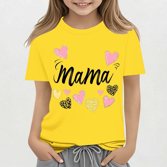 SGFCWSX Girls Short Sleeve T-Shirt, Kids Casual Regular Fit Print Summer Tops Yellow Size 3-4Years