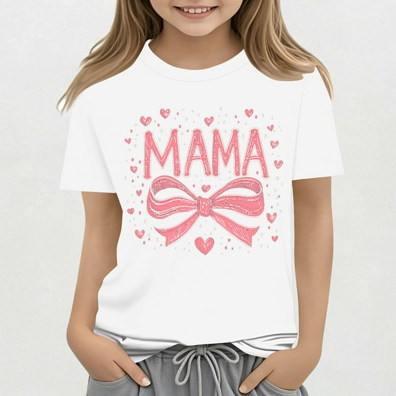 SGFCWSX Girls Short Sleeve T-Shirt, Kids Casual Regular Fit Summer Bow Print Tops White Size 7-8Years