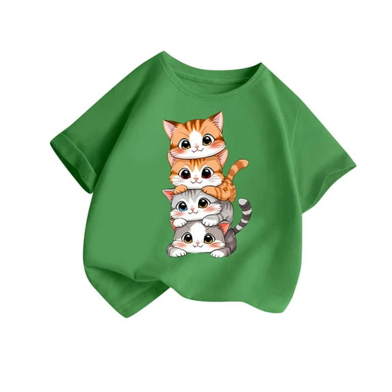 SGFCWSX Girls Short Sleeve T-Shirt, Kids Cotton Graphic Print Breathable Soft Top, Casual Everyday Wear Green Size 4-6 Years