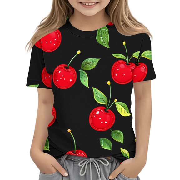 SGFCWSX Girls Short Sleeve T-Shirt, Kids Crew Neck Graphic Tops Daily Casual Summer Tees Black Size 11-12 Years