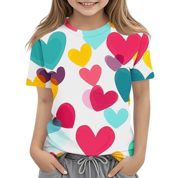 SGFCWSX Girls Short Sleeve T-Shirt, Kids Crew Neck Graphic Tops Daily Casual Summer Tees Hot Pink Size 11-12 Years