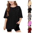 thumbnail image 1 of SGFCWSX Girls Short Sleeve T-Shirt, Kids Oversized Crew Neck Tees Casual Summer Tops Black Size 10-11 Years, 1 of 9