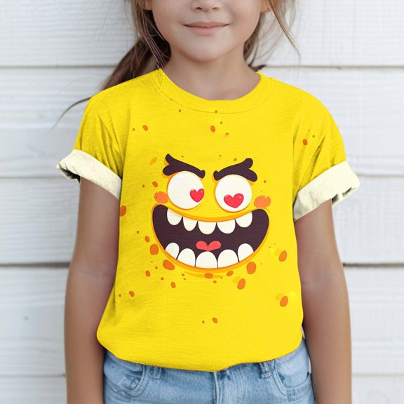 SGFCWSX Girls Short Sleeve T-Shirt, Kids Regular Fit Summer Tops Crew Neck Graphic Casual Daily Tees Multicolor Size 5-6 Years