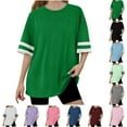 thumbnail image 1 of SGFCWSX Girls Short Sleeve T-Shirt, Kids Summer Striped Cuff Oversized Casual Tops Army Green Size 10-11 Years, 1 of 9