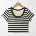 thumbnail image 1 of SGFCWSX Girls Short Sleeve T-Shirt, Teens Casual Crop Tops Square Neck Ribbed Striped Slim Fit Summer Tees Gray Size 14-15Years, 1 of 4