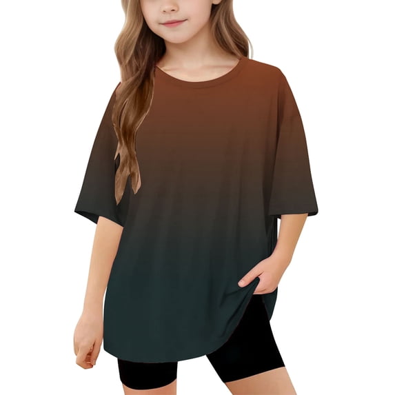 SGFCWSX Girls Short Sleeve T-Shirt, Teens Crew Neck Oversized Tees Gradient Daily Summer Tops Orange Size 14-15 Years