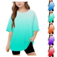 thumbnail image 1 of SGFCWSX Girls Short Sleeve T-Shirt, Teens Crew Neck Tees Oversized Gradient Casual Summer Tops Green Size 14-15 Years, 1 of 9