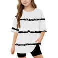 thumbnail image 1 of SGFCWSX Girls Short Sleeve T-Shirt, Teens Oversized Tees Striped Crew Neck Daily Summer Tops White Size 14-15 Years, 1 of 8