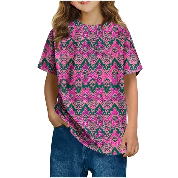 SGFCWSX Girls Short Sleeve T Shirts, Kids Casual Tops Summer Crewneck Print Tees Pink Size 11-12 Years