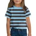 thumbnail image 1 of SGFCWSX Girls Short Sleeve T Shirts, Kids Crew Neck Striped Tees Relaxed Fit Summer Casual Tops Sky Blue Size 5-6 Years, 1 of 8
