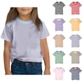 thumbnail image 1 of SGFCWSX Girls Short Sleeve T Shirts, Kids Crewneck Relaxed Fit Striped Tees Summer Casual Tops Light Blue Size 5-6 Years, 1 of 9