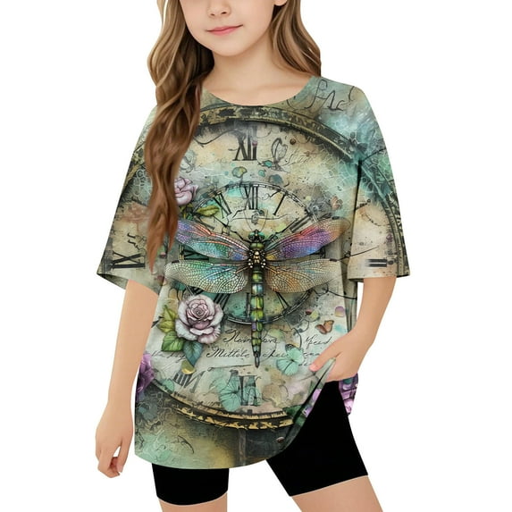 SGFCWSX Girls Short Sleeve T Shirts, Kids Crewneck Tops Printed Oversized Summer Casual Tees Multicolor Size 9-10 Years