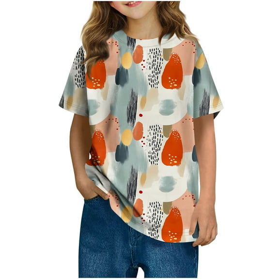 SGFCWSX Girls Short Sleeve T Shirts, Kids Graphic Tops Relaxed Fit Lightweight Summer Tees Multicolor Size 9-10 Years