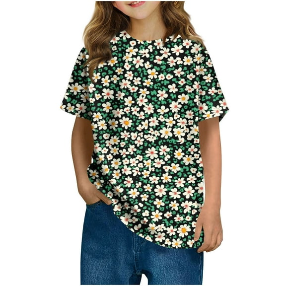 SGFCWSX Girls Short Sleeve T Shirts, Kids Lightweight Relaxed Fit Graphic Tops Summer Tees Multicolor Size 9-10 Years