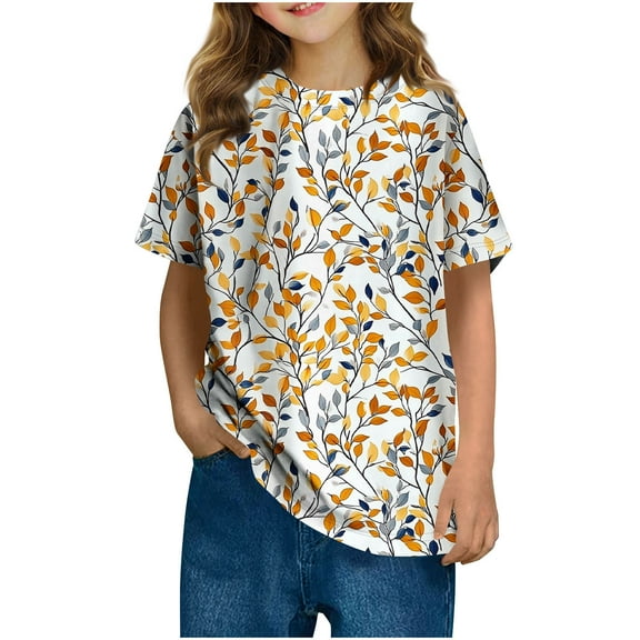 SGFCWSX Girls Short Sleeve T Shirts, Kids Lightweight Relaxed Fit Tops Graphic Summer Tees Yellow Size 7-8 Years