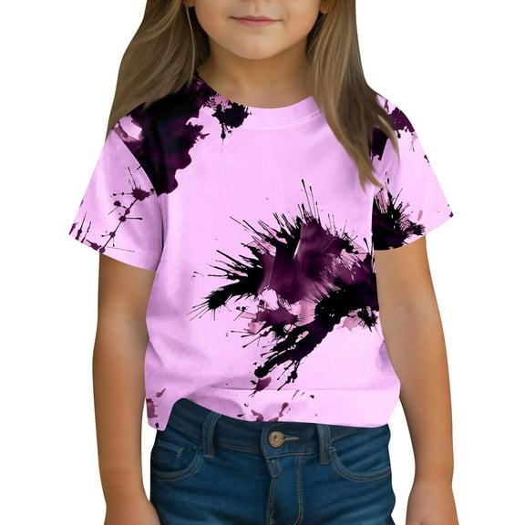 SGFCWSX Girls Short Sleeve T Shirts, Kids Print Tees Relaxed Fit Crew Neck Summer Casual Tops Pink Size 7-8 Years