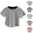 thumbnail image 1 of SGFCWSX Girls Short Sleeve T Shirts, Kids Ringer Relaxed Fit Ribbed Striped Tops Summer Casual Tees Black Size 2-3 Years, 1 of 5