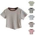 thumbnail image 1 of SGFCWSX Girls Short Sleeve T Shirts, Kids Ringer Ribbed Striped Relaxed Fit Tops Summer Casual Tees Brown Size 4-5 Years, 1 of 5