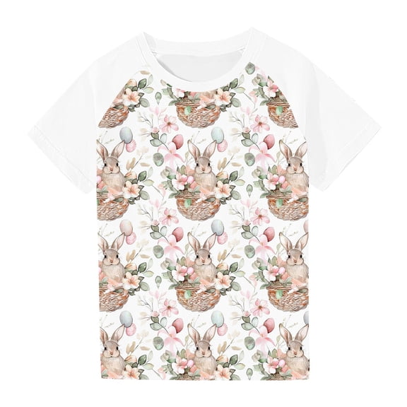 SGFCWSX Girls Short Sleeve T Shirts, Kids Tees Crewneck Bunny Print Summer Tops Multicolor Size 4-5 Years