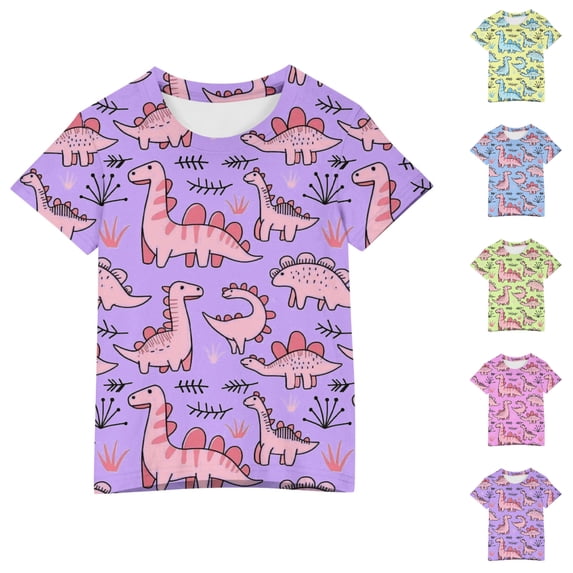 SGFCWSX Girls Short Sleeve T Shirts, Kids Tees Graphic Crewneck Summer Casual Tops Purple Size 9-10 Years