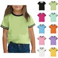 thumbnail image 1 of SGFCWSX Girls Short Sleeve T Shirts, Kids Tees Ringer Crewneck Relaxed Fit Summer Casual Tops Green Size 11-12 Years, 1 of 10