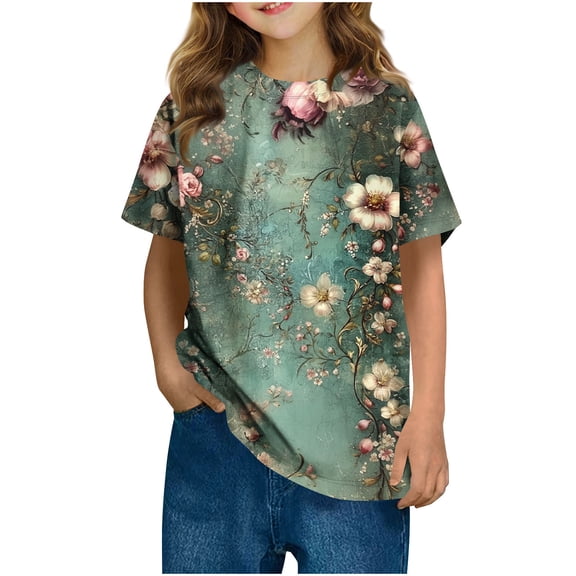 SGFCWSX Girls Short Sleeve T Shirts, Kids Tops Relaxed Fit Lightweight Graphic Summer Tees Mint Green Size 9-10 Years