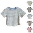 thumbnail image 1 of SGFCWSX Girls Short Sleeve T Shirts, Kids Tops Ringer Ribbed Striped Relaxed Fit Summer Casual Tees Light Blue Size 8-9 Years, 1 of 5