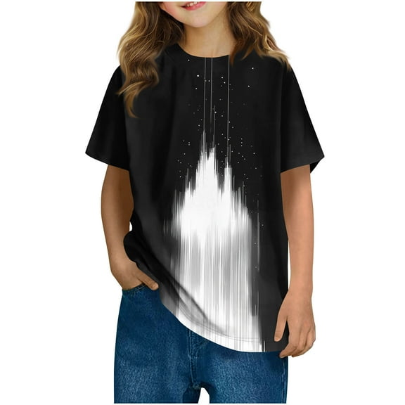 SGFCWSX Girls Short Sleeve T Shirts, Teens Graphic Relaxed Fit Tops Lightweight Summer Tees Black Size 13-14 Years