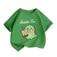 thumbnail image 1 of SGFCWSX Girls Short Sleeve Tops, Kids Breathable Print Crew Neck Cotton T-Shirt, Casual Summer Tees Green Size 4-6 Years, 1 of 8