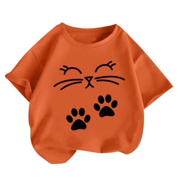 SGFCWSX Girls Short Sleeve Tops, Kids Cotton Soft Crew Neck Graphic Print T-Shirt, Casual Summer Tees Orange Size 10-12 Years