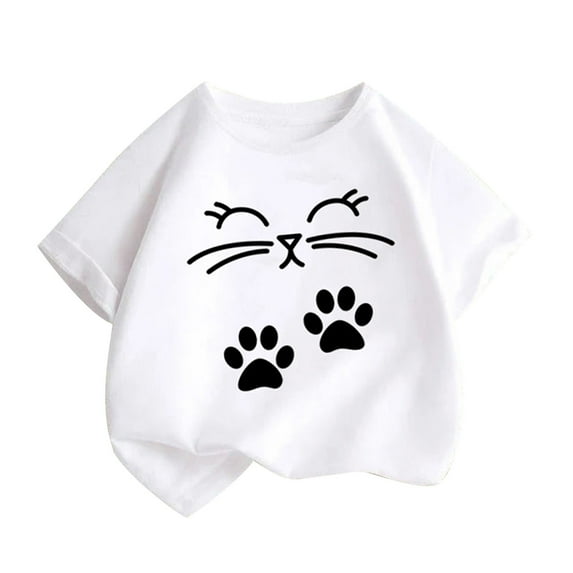SGFCWSX Girls Short Sleeve Tops, Kids Cotton Soft Crew Neck Graphic Print T-Shirt, Casual Summer Tees White Size 10-12 Years