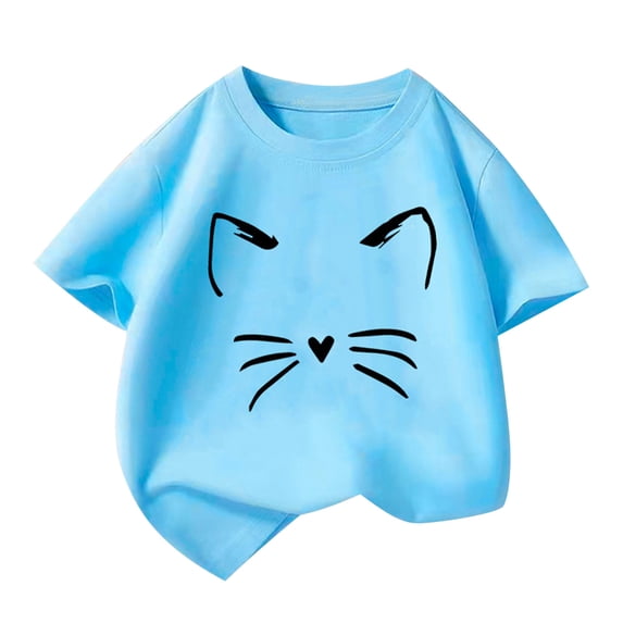 SGFCWSX Girls Short Sleeve Tops, Kids Cotton Soft Graphic Crew Neck T-Shirt, Casual Summer Tees Light Blue Size 8-10 Years