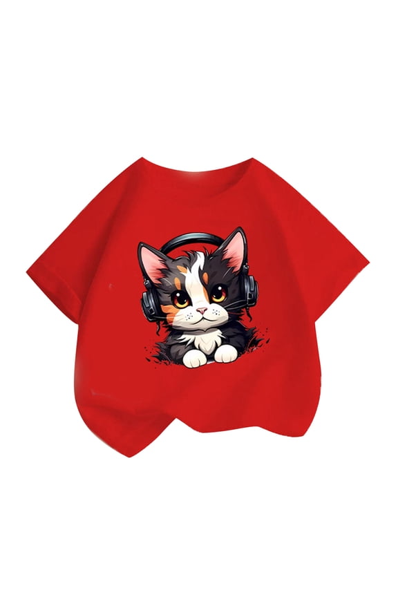 Girls Short Sleeve Tops, Teens Breathable Graphic Cotton Crew Neck T-Shirt, Casual Summer Tees Red Size 12-14 Years