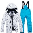thumbnail image 1 of SGFCWSX Girls Ski Jacket and Suspender Pants Set Kids Windproof 2 Piece Waterproof Print Snow Suit with Hood for Winter Outdoor Skiing Snowboarding Sky Blue Size 10-12 Years, 1 of 2