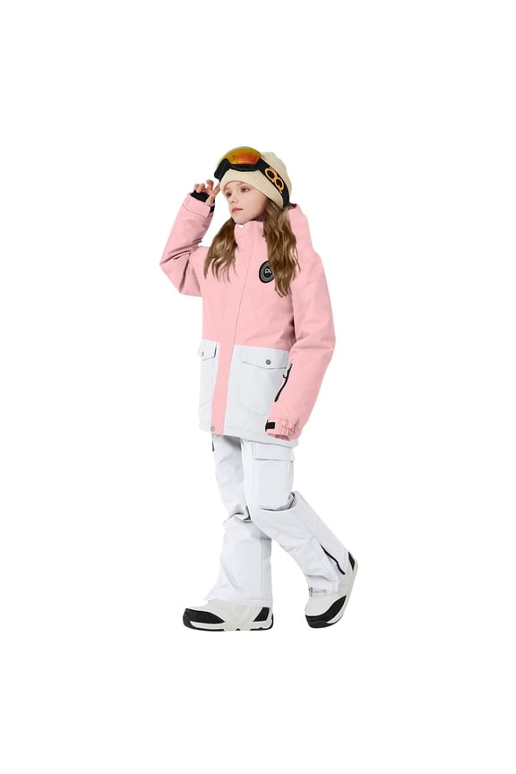 Girls Ski Jacket and Pants Set Snowboard Insulated Waterproof Outfit for Kids Winter Snow Sports Suits Pink Size 5-6 Years