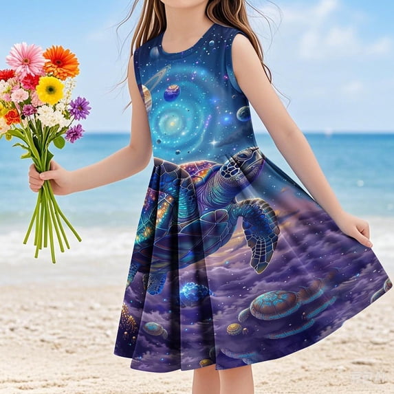SGFCWSX Girls Sleeveless Dress A-Line Floral Print Crew Neck Summer Party Dresses for Kids Multicolor Size 9-10 Years