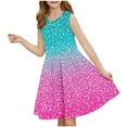 thumbnail image 1 of SGFCWSX Girls Sleeveless Dress A-Line Starry Glitter Gradient Print Summer Dresses for Teens Hot Pink Size 13-14 Years, 1 of 7
