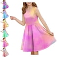 thumbnail image 1 of SGFCWSX Girls Sleeveless Dress A-Line Tie Dye Gradient Casual Crew Neck Summer Dresses for Kids Pink Size 9-10 Years, 1 of 7